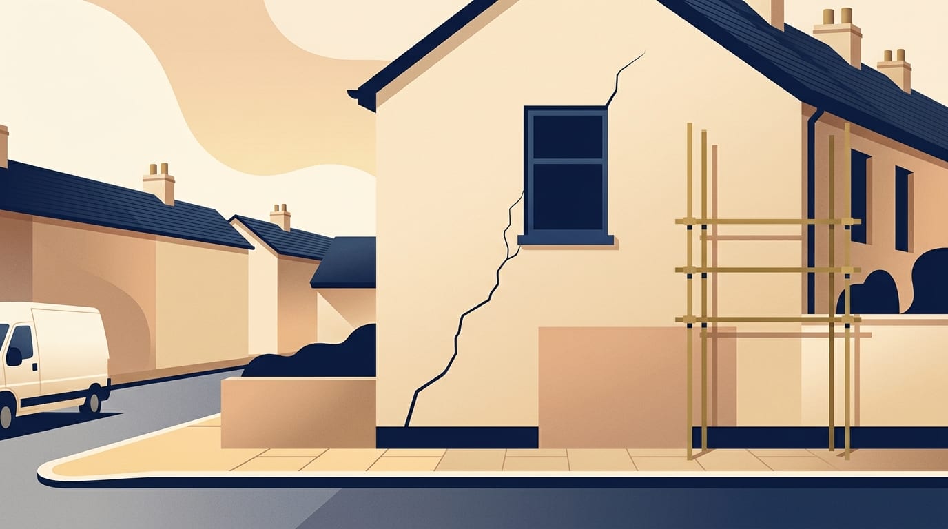 Illustration of a cracked rendered wall below a window