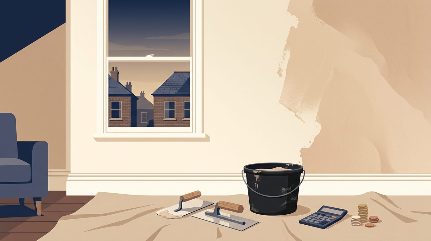 Illustration of a half plastered room wall