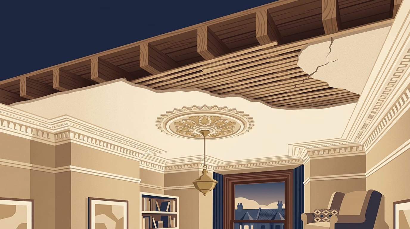 Illustration of a cutaway period ceiling