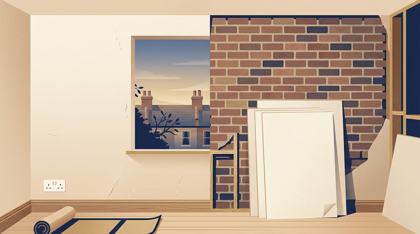 Illustration of a room wall split in two halves